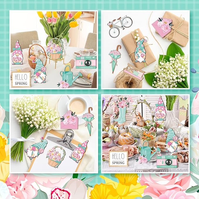 Maitys 36 Pcs Spring Flower Wooden Ornaments Sunflower Tulip Easter Tree Decoration Floral Gnome Hanging Wood Cutout Pastel Spring Decor for Home Small Tree Party(Dreamy)