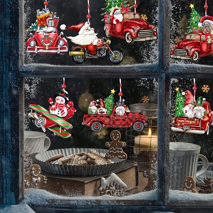 JOPHMO Wooden Christmas Truck Ornaments Red Truck Wooden Hanging Ornaments Wooden Car Crafts with Bead Farmhouse Hanging Decor for Xmas Tree Decoration Holiday Parties Craft Supplies 24 Pieces
