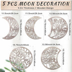 Jetec 5 Pcs Moon Phase Wall Art Decor Wall Pediments Hanging Wooden Phase Spiritual Bedroom Nordic Boho Lunar Aesthetic Art for Living Room Dorm Apartment Ornament(Retro Color,15.75 Inch,Botanical)