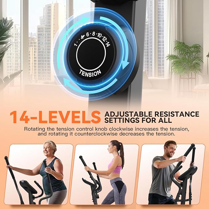 ANCHEER Elliptical Machine, Elliptical Exercise Machine for Home with Magnetic Driving System,14 Resistance Levels, Pulse & LCD Monitor, Elliptical Cardio, 400 Lbs Low Impact Elliptical