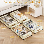 Yecaye Under Bed Storage with Wheels, 4 Pack Under the Bed Storage Containers with Lids & Label, XXL 60L Rolling Underbed Storage Drawers for Clothes, Blankets, Shoes, Beige