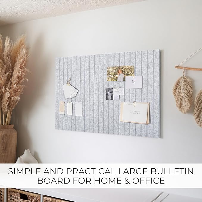 Felt Bulletin Board 35" x 24" - Stylish Cork Board Alternative for Office & Wall Decor – 6 Customizable Adhesive Tiles w/Golden Pins are Perfect to Display Your Photos