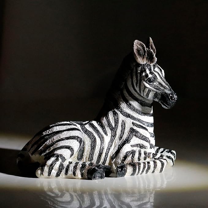 Zebra Table Sculpture - Resin Zebra Figurine - Black, White - African Safari Zebra Collectible for Bedroom, Living Room, Office, Bookshelf, Mantel, Entryway, Foyer, Nursery -5.9inch L x 3.54inch H