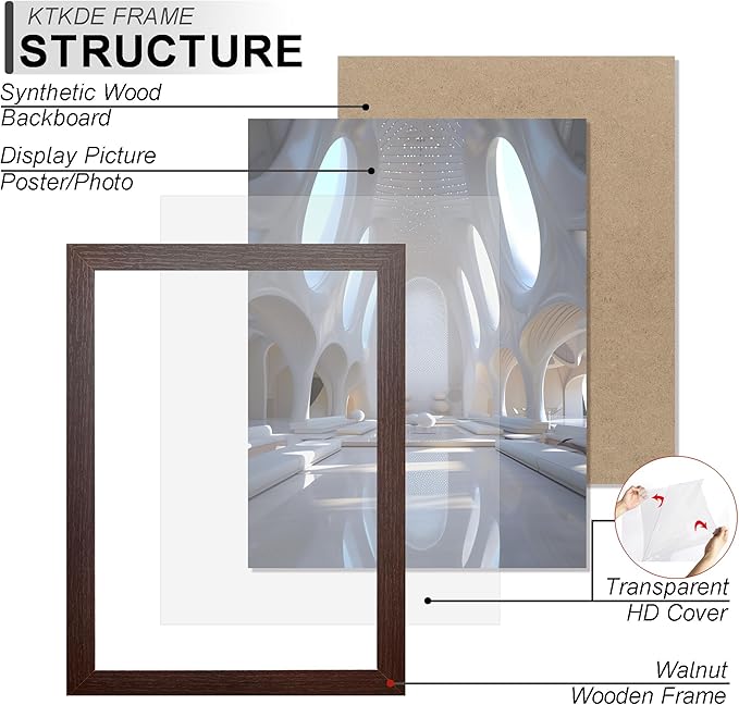 KTKDE A4 Picture Frame Set of 3,Walnut Wooden Photo Frame for Certificate Poster and Photo, Horizontal or Vertical Formats 8.3x11.7 Frame with Shatter Resistant Plexiglass Home Decor best gift