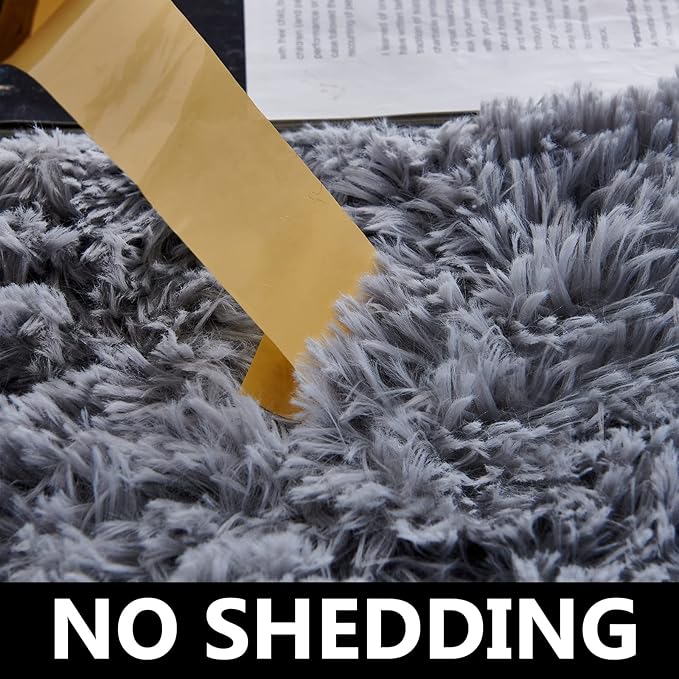 FJZFING Grey Round Rug Ultra-Soft Plush Modern 6x6 Circle Area Rug for Kid's Bedroom, Fluffy Shag Circular Rug for Nursery Room, Non-Slip Home Decor Cute Grey Carpet for Teen's Room