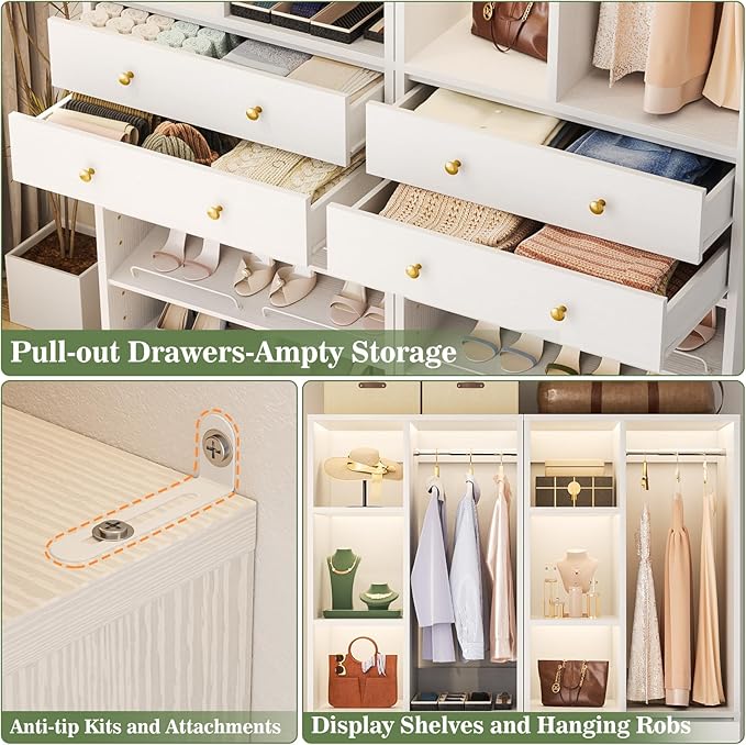 Closet System, 28"/2.4 FT Small Closet Organizer System with Drawers and Shelves, Walk-in Closets Systems for Small Closets, Free Standing Reach in Closet Tower, White