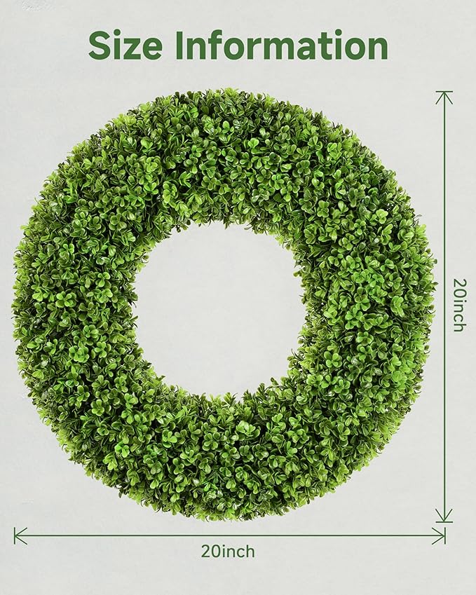 DDHS 19''Boxwood Wreaths for Front Door，Artificial Spring Wreaths for Farmhouse Wedding Green Year Round Indoor Outdoor for Fall Summer Christmas Wreath Home Decorations-Green