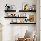 Solid Wood Floating Shelves For Wall, 24”W x 9”D x 1.56”H Large Wall Shelves for Living Room Bedroom Bathroom Kitchen Drcor Storage with Invisible Heavy-Duty Metal Bracket, Carbonized Oak, 2 Pack