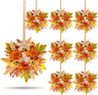 8 Pcs Fall Floral Swags Wreaths Mini Autumn Artificial Candle Rings Wreaths with Berries 3 inch Farmhouse Cabinets Hanging Wreath for Pillar Front Door Porch Wall Window Decoration