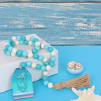 Meplait Wood Bead Garland, Coastal Tassel Garland with Mermaid Tag Beach Farmhouse Decor for Tiered Tray Table Centerpiece Wall Home Decoration