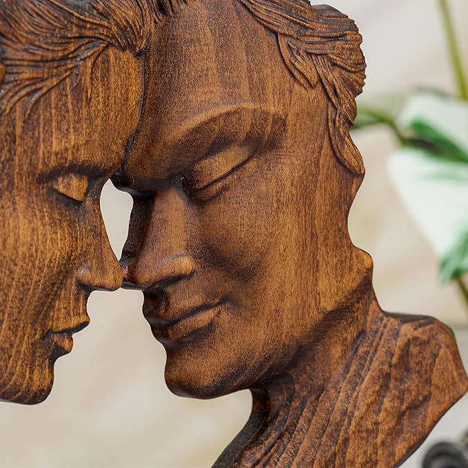 BGCOPPER Wooden Couple Statue, Abstract Couple Sculptures Ornament for Home Decor Women Gift for Anniversary Wedding (8 Inch)