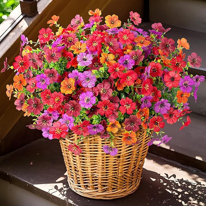Artificial Fake Flowers Plants for Outdoor Spring Summer Decor, 12 Bundles Faux Silk Flowers for Outdoor Outside Planter Colorful Daisy UV Resistant Look Real for Front Door Porch Patio Yard