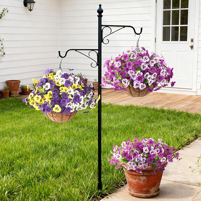 Artificial Fake Pansy Flowers for Outdoor, 12 Pcs Faux Silk Pansies Flower for Spring Summer Decoration, UV Resistant Fake Plants for Outside Planter Porch Yard Patio Home Decor(Gradient Purple Red)
