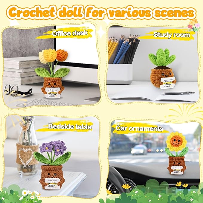 WenmthG Mini Positive Crochet Tulip Doll - Funny Handmade Knitting Doll Birthday Emotional Inspirational Cheer Support Ideas Gifts for Women Girls Coworker Teacher Appreciation Gifts