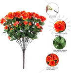HyeFlora Artificial Faux Outdoor Outside Flowers Plants For Spring Decor, Fake Silk Orange Camellia UV Resistant Look Real for Autumn Planter Front Door Porch Patio Balcony Decoration, 3 Large Bundles