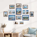 Vittanly 15 Pack Picture Frames Collage Wall Decor, Multi Sizes Including 3pcs 8x10, 6pcs 5x7 and 6pcs 4x6 Photo Frames, Gallery Frame Set for Wall or Tabletop Display, Blue, Brown and White