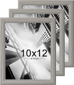 KTKDE 10x12 Picture Frame Set of 3,Grey Wooden frames, Vertical & Horizontal Wall Hanging for Wall or Tapletop Display,Studio Gallery Photo Frame for Photos, Posters & Art Prints