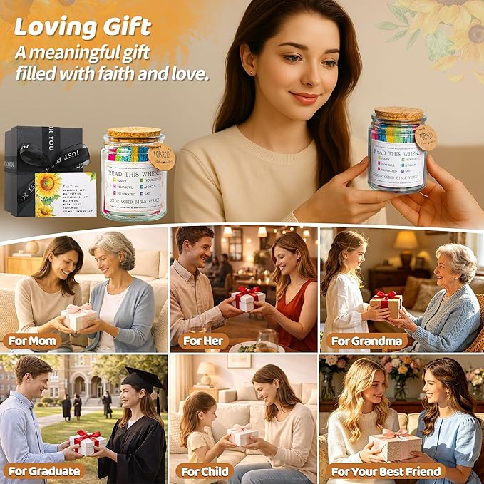 Bible Verse Jar, Read Me When Bible Verses Jar For Daily Encouragement, Inspirational Prayer & Reflection,Graduation Gift for Her,Gifts for Mom from Daughter Son, Christian Gifts for Women