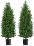 5FT Artificial Topiary Cedar Plants Outdoor, Faux Pine Trees UV Resistant and Potted, 72 Inch Tall Fake Shrubs Evergreen for Front Porch Decor Set of 2