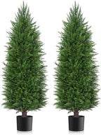 5FT Artificial Topiary Cedar Plants Outdoor, Faux Pine Trees UV Resistant and Potted, 72 Inch Tall Fake Shrubs Evergreen for Front Porch Decor Set of 2
