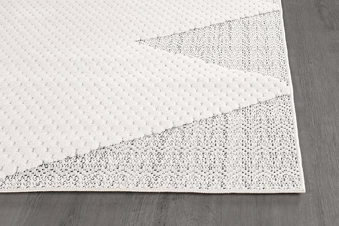 Modern Micro Loop Indoor Runner Rugs for Living Room Bedroom Kitchen Geometric Triangle White 2x7 Luxury Durable Low and High Pile Non-Shedding Stain Resistant Soft Area Carpet 2 x 7