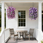 Artificial Fake Hanging Flowers Plants for Outdoor Spring Decoration,2 PCS Faux Silk Morning Glory with Eucalyptus Leaves,UV Resistant Realistic Trailing Vines for Balcony Porch Patio Yard Garden