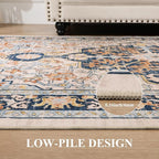 U'Artlines Boho Vintage Area Rug 5x7 Machine Washable Low Pile Soft Floor Carpet Non Slip Non Shedding Accent Rug for Living Room Bedroom Entryway Dining Room Office Orange＆Blue