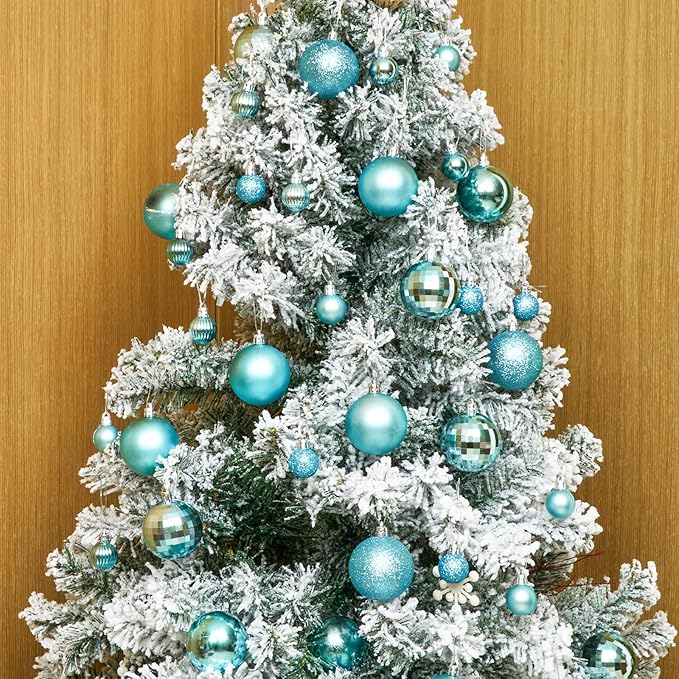 Emopeak 24Pcs Christmas Balls Ornaments for Xmas Christmas Tree - 4 Style Shatterproof Christmas Tree Decorations Hanging Ball for Holiday Wedding Party Decoration (Teal Blue, 1.3"/3.2CM)