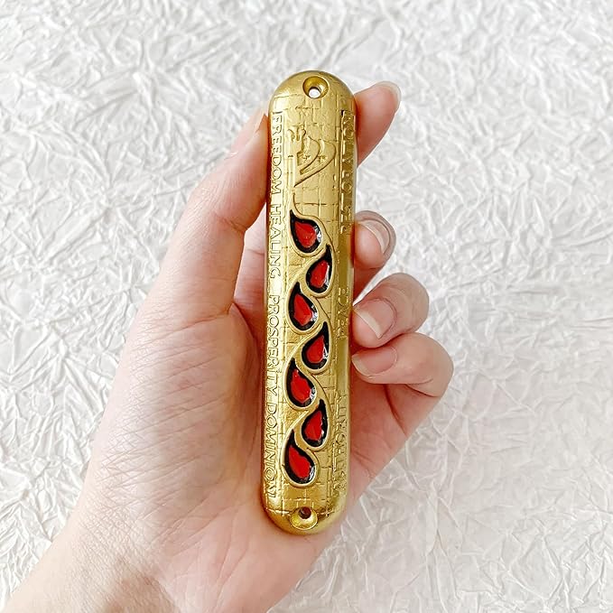 4.5 Inches Hand-Painted Mezuzah, Exquisite Enamel Design with Scroll Included for Jewish Occasions