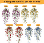 Artificial Hanging Flowers for Outdoors, 8 Pcs Fake Plant for Spring Summer Decoration, UV Resistant Realistic Silk Faux Flowers Outside Indoor Planter Porch Patio Balcony Yard Decor
