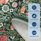 GarveeHome Green Vintage Floral Washable Rugs 5x7 for Living Room Boho Botanical Retro Rug Low Pile Stain Resistance Non Slip Carpet for Bedroom Nursery Dining Room