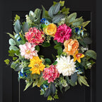 24 Inch Spring Wreaths for Front Door,Spring Wreaths,Spring Summer Door Wreaths with Yellow and Pink Dahlia Hydrangea Peony Flower Wreath for Outside Indoor Outdoor Home Porch Wall Decor