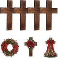Geelin 4 Pcs Large Wooden Cross Wall Decor 16x11 Inch Hanging Cross for Craft Handmade Antique Religious Gifts Wooden Christians Wall Decor for Room Church Home Room(Brown)