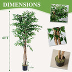 VECELO Ficus Tree Artificial 6 Feet, Tall Faux Tree in Pot, Fake Floor Plant with Realistic Tree Branch & Silk Leaves for Home Office Indoor Decor