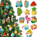 Geelin 36 Pcs Summer Wood Hanging Ornaments for Tree Mini Tree Decorations Hawaiian Beach Wooden Pendant Decorations with String for Luau Party Supplies(Classical)