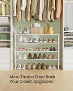 SONGMICS Shoe Rack, 4-Tier Shoe Organizer, Metal Storage Shelf, Upright or Upside Down, for 20-25 Pairs, Stackable, for Entryway, 11.8 x 36.2 x 29.1 Inches, Pearl White ULSA014WK01