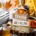 Lineshading 4 Pcs Fall Coffee Table Decorations Fall Decor for Home Thanksgiving Tiered Tray Decor Rustic Wooden Hot Cocoa Cup Pumpkin Latte Block Sign for Autumn Harvest Party Coffee Bar Kitchen