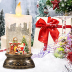 Wondise Rechargeable Musical Santa Snow Globe Lantern with 6H Timer, Battery Operated & USB Powered Lighted Singing Snow Globe Lamp Spinning Water Swirling Glitters Holiday Decor