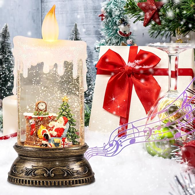 Wondise Rechargeable Musical Santa Snow Globe Lantern with 6H Timer, Battery Operated & USB Powered Lighted Singing Snow Globe Lamp Spinning Water Swirling Glitters Holiday Decor