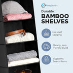 Handy Laundry Hanging Closet Organizer - 6 Shelf Storage for Clothes, Sweaters, Shoes & Accessories - Space-Saving Wardrobe Shelves with Hooks for Dorm, RV & Small Closet Organization (Black)