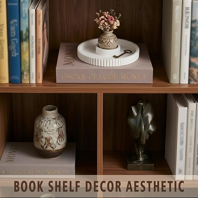 Decorative Books for Home Decor, Coffee Table Decor with Linen White Books Stack Bookshelf, Fake Book Double as Libros Decorativos and Photo Storage (2 Piece Set with Tray)