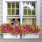 24 Bundles Artificial Flowers,Faux Plants for Spring Summer Decoration, UV Resistant Colorful Violets Eucalyptus for Outside Home Planter Porch Patio Yard Decor