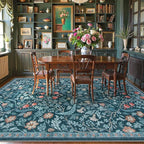 Moynesa Floral Washable Rug, Boho 5x7 Area Rugs for Living Room, Non Slip Large Dining Room Rug Under Table, Botanical Ultra Thin Floor Carpet for Bedroom Home Office, Teal