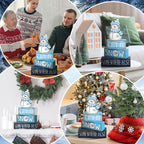 Lineshading 4 Pcs Snowman Christmas Table Decorations Blue and White Wooden Snowman Stacked Block Sign Gifts Winter Tiered Tray Decor Rustic Winter Centerpiece for Wonderland Party Home Kitchen