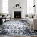 5x5 Area Rug Living Room Rug: Washable Modern Abstract Soft Thin Rug Indoor Floor No Slip Stain Resistant Carpet for Bedroom Dining Room Farmhouse Nursery Home Office - Dark Black
