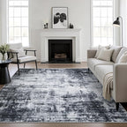 4x4 Area Rug Living Room Rug: Washable Modern Abstract Soft Thin Rug Indoor Floor No Slip Stain Resistant Carpet for Bedroom Dining Room Farmhouse Nursery Home Office - Dark Black