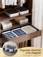 Sock and Underwear Organizer for Drawer with Lid, 15 Grid Plastic Storage Box for Closet and Dresser, Drawer Organizer for Baby Clothes and Nursery, Tie and Necktie Holder, Small Parts Storage Box