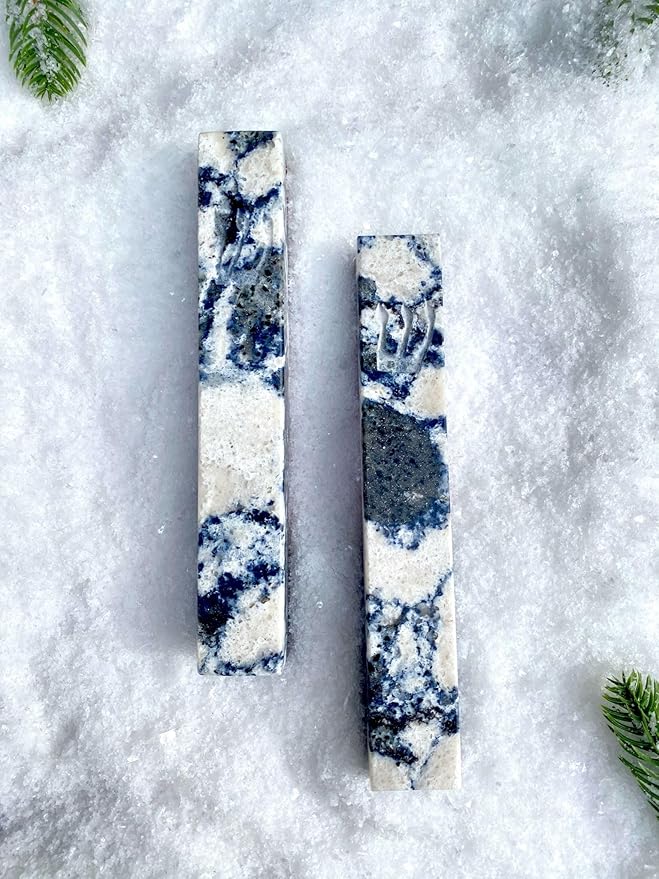 A&S Mezuzot Quartz Mezuzah Case with Engraved Shin Design Easy Peel and Stick Judaica Door Mezuza (Multi-Color Blue, 8 Inches)