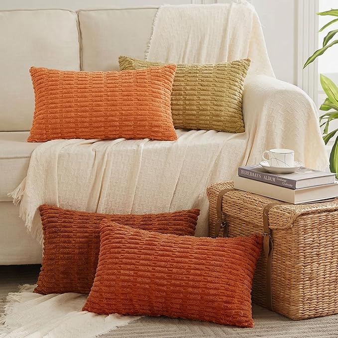Fancy Homi 4 Packs Decorative Throw Pillow Covers for Living Room Couch Bed, Modern Farmhouse Boho Home Décor Accent Cushion Case, 20" x 12", Burnt Orange Series
