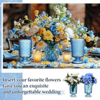 6 Pcs (H:7" W:4") Embossed Flower Vase Pedestal Glass Vase Big Base Thickened Crystal Vintage Vases for Valentines Day Wedding Home Decor Table Centerpiece House Warming Gifts(Blue)